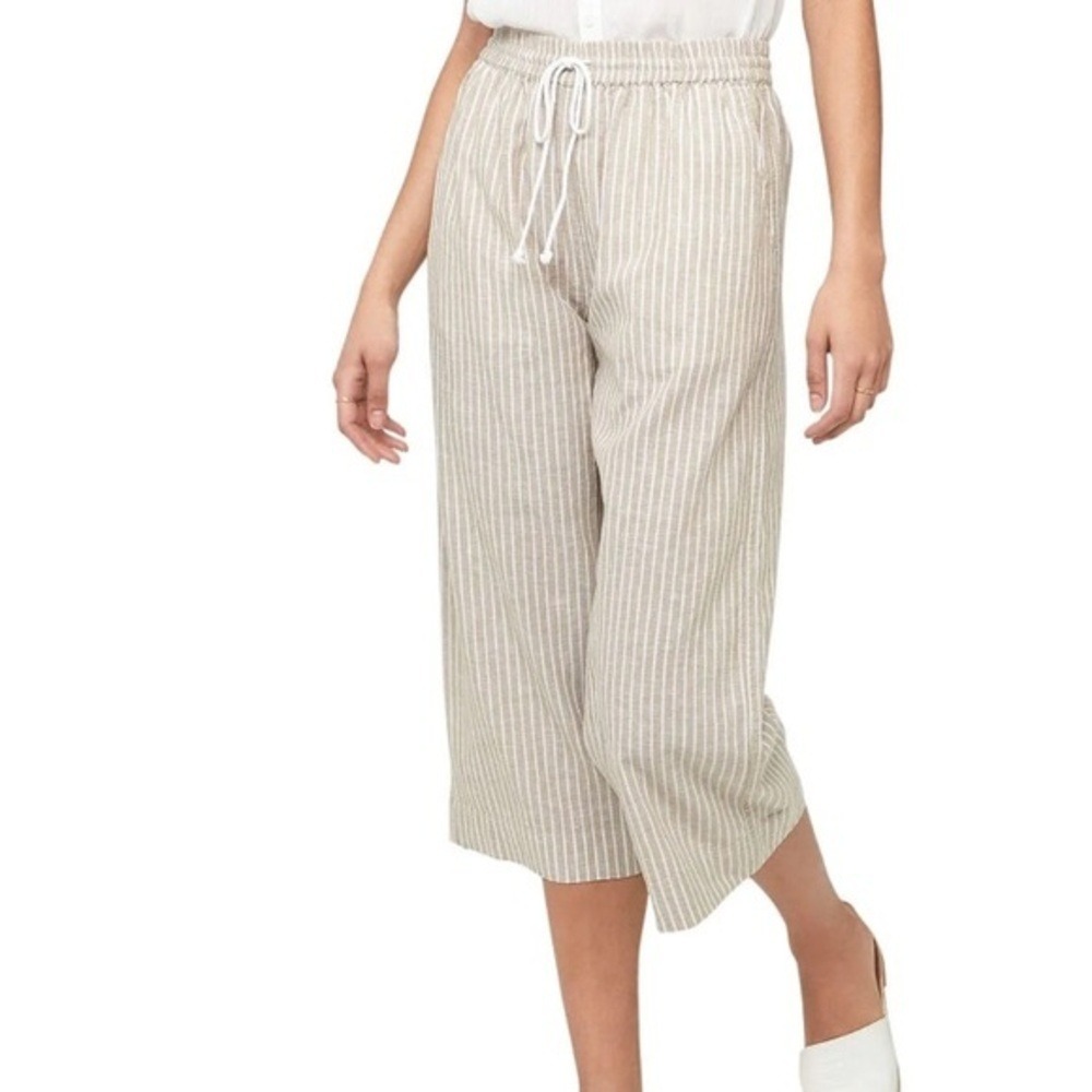 BEACH LUNCH LOUNGE Margot Linen Cotten Cropped Wide Leg Pants Raffia Striped XXL